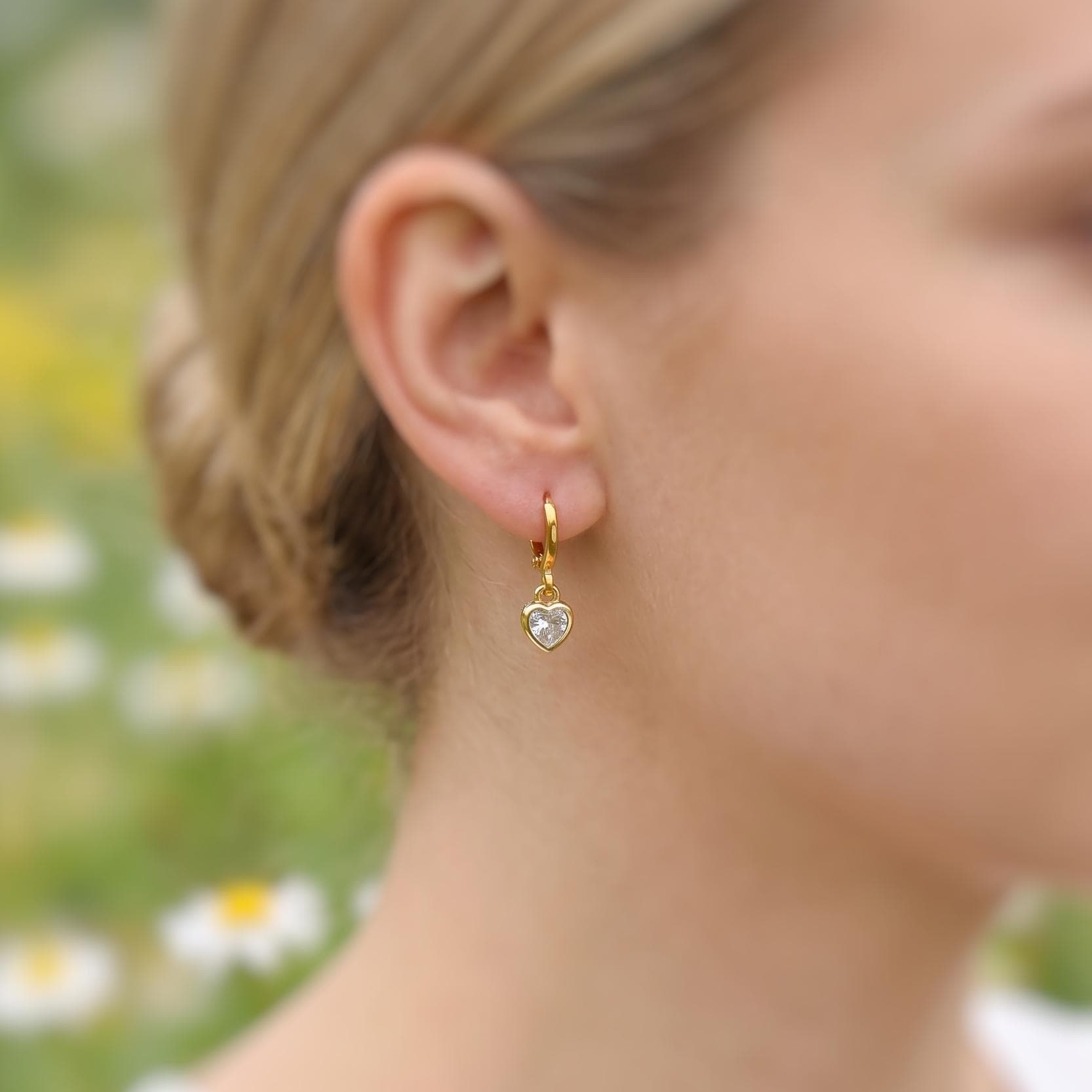Dainty Crystal Heart Earrings Gold , silver, rose gold Huggie Hoops
