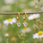 Dainty Crystal Heart Earrings Gold , silver, rose gold Huggie Hoops