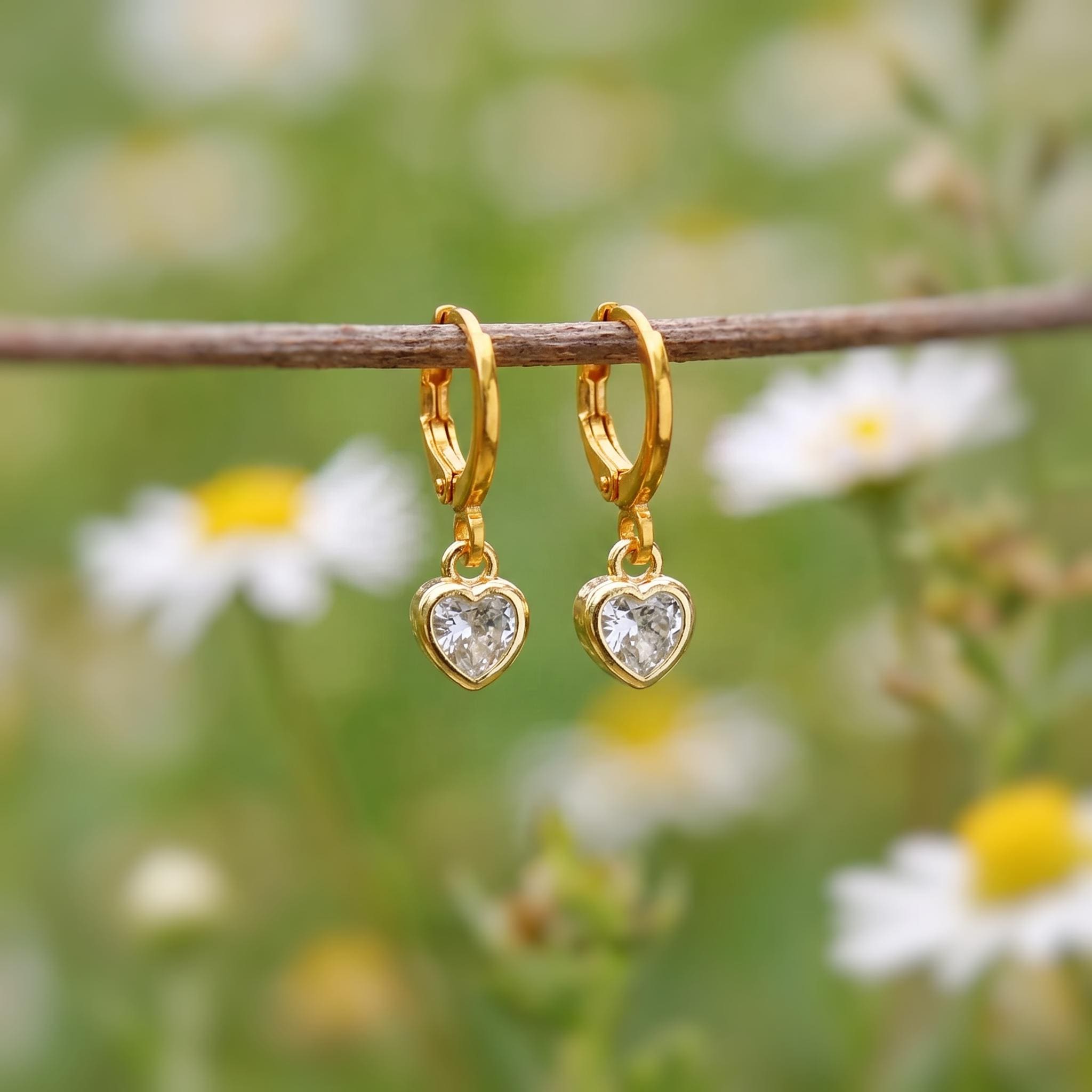 Dainty Crystal Heart Earrings Gold , silver, rose gold Huggie Hoops