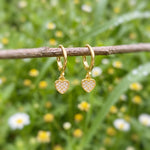 Dainty Gold Heart Earrings Dangle Huggie Hoops Crystal Heart Charm earrings for women handmade Valentines day jewelry gift for friend, moms