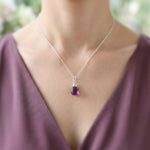 Dainty Silver Amethyst Necklace Smooth Briolette Purple Gemstone Pendant Sterling Silver or 14k Gold Fill February Birthstone Jewelry gift