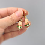 Peach Tulip Earrings Dangle Gold Leverbacks handmade colorful spring floral jewelry April Birthday  birth flower gift for gardener, moms her