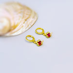Dainty Crystal Ladybug Earrings Gold huggie hoops handmade cottagecore minimalist nature inspired bug jewelry gift for gardeners, bff