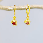 Dainty Crystal Ladybug Earrings Gold huggie hoops handmade cottagecore minimalist nature inspired bug jewelry gift for gardeners, bff