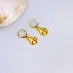 Dainty Rainbow Crystal Ladybug Earrings Gold huggie hoops handmade colorful cottagecore nature inspired bug jewelry gift for gardeners, bff