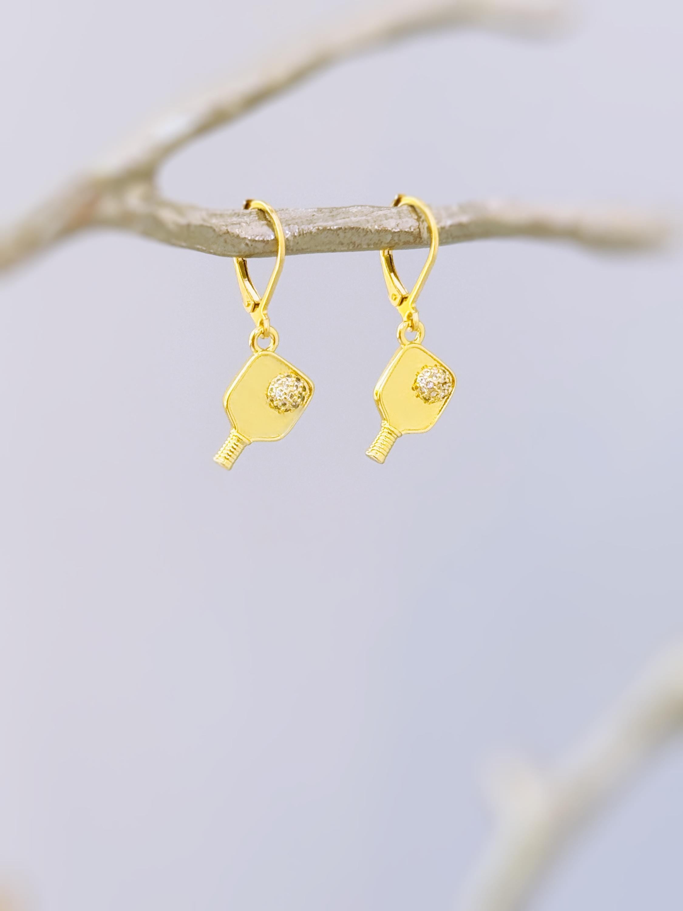 Pickleball Earrings Gold Leverbacks, Pickleball Jewelry, Pickleball Gift for Her, Sports Earrings, cute sporty Pickleball accessories