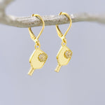 Pickleball Earrings Gold Leverbacks, Pickleball Jewelry, Pickleball Gift for Her, Sports Earrings, cute sporty Pickleball accessories