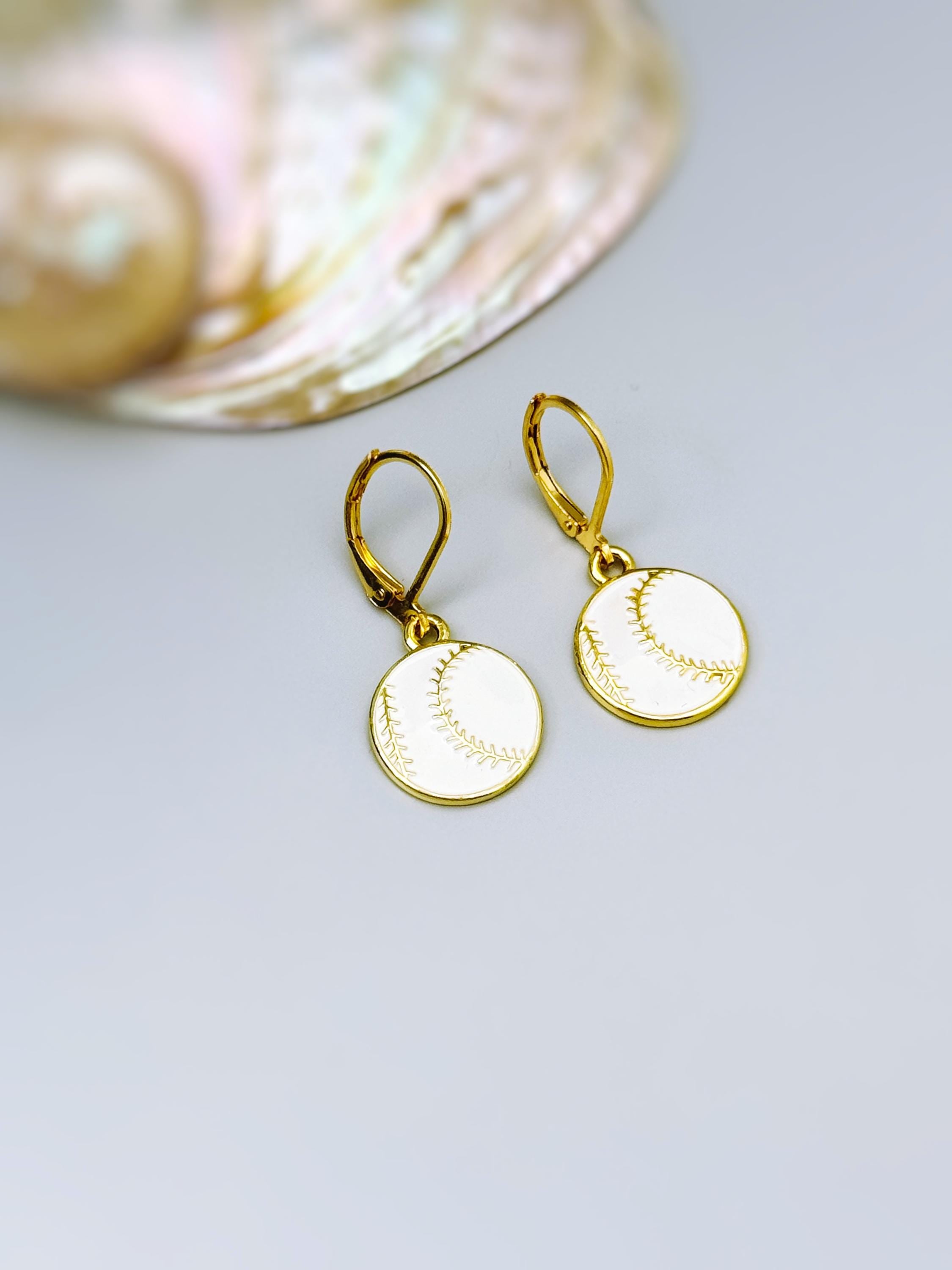 Baseball Earrings Gold leverbacks Baseball Jewelry, Baseball Gift for team moms little league Sports Earrings for women sporty accessories