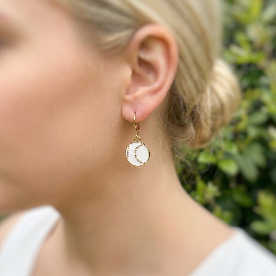 Baseball Earrings Gold leverbacks Baseball Jewelry, Baseball Gift for team moms little league Sports Earrings for women sporty accessories