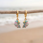Pastel Nautilus Shell Earrings Gold Huggie Hoop dangle handmade ocean lover gift nature inspired coastal nautical beachy summer jewelry