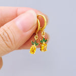 Tiny Pineapple Earrings crystal Gold Huggie Hoops yellow Fruit Charm Earrings, Tropical Summer Jewelry Chef Gift, Cute Summer Earrings
