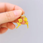 Gold Rose Earrings Dangle handmade June birth flower jewelry, romantic elegant June Birth Flower nature botanical Birthday gift for gardener