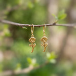 Gold Rose Earrings Dangle handmade June birth flower jewelry, romantic elegant June Birth Flower nature botanical Birthday gift for gardener