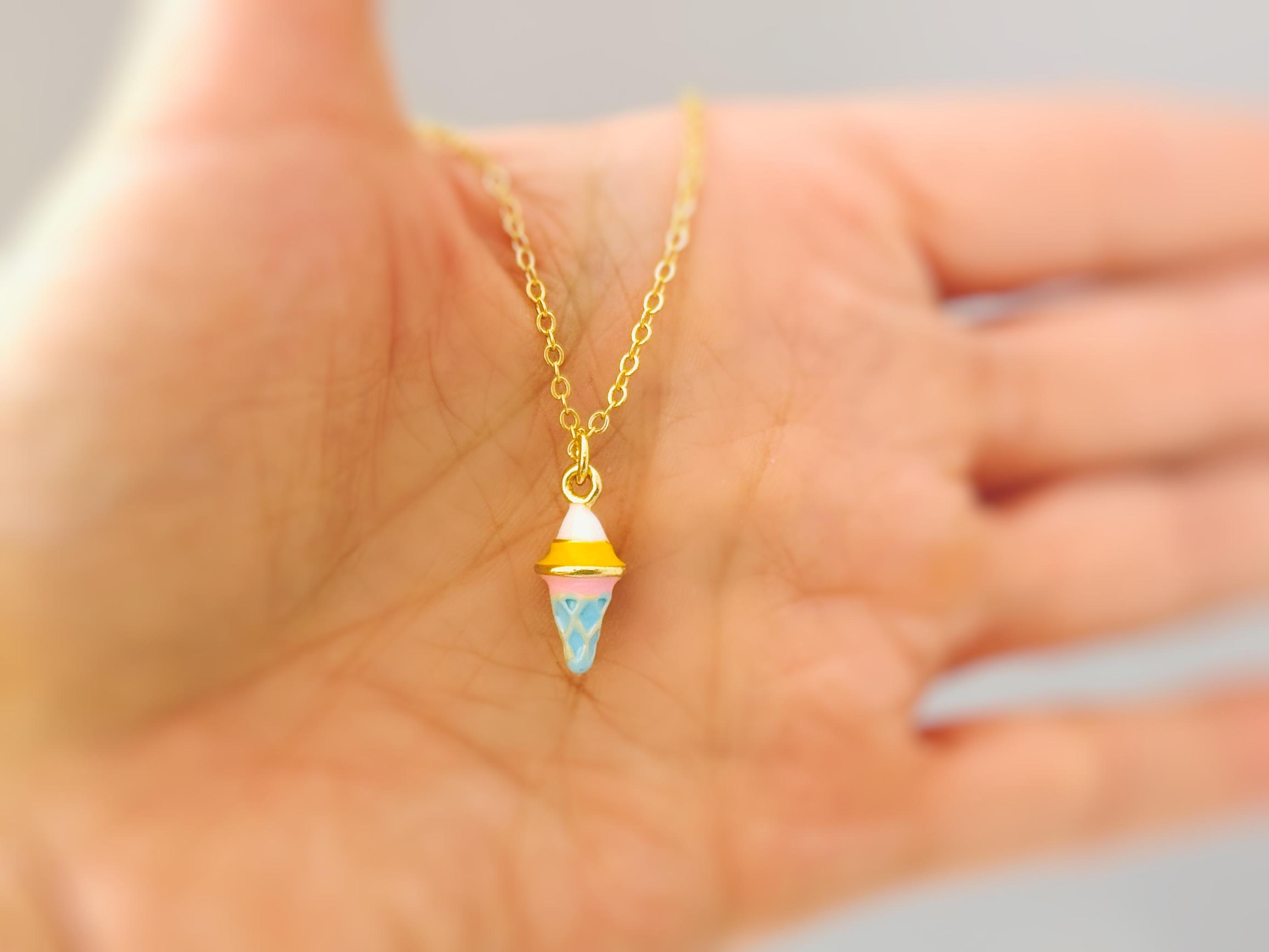 Pastel Ice Cream Necklace gold cute summer jewelry gift for her unique fun miniature food jewelry for women colorful gift for teens, bff