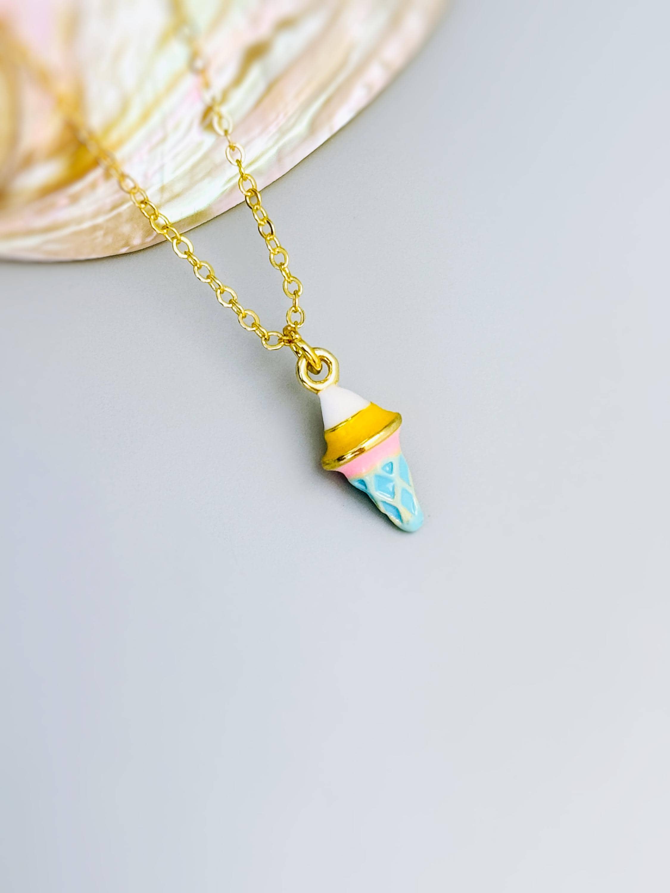 Pastel Ice Cream Necklace gold cute summer jewelry gift for her unique fun miniature food jewelry for women colorful gift for teens, bff
