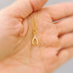 Tiny Crystal Wishbone Necklace Gold, Lucky Charm Necklace, Dainty Minimalist Jewelry, Good Luck Gift for women, Delicate Layering Necklace