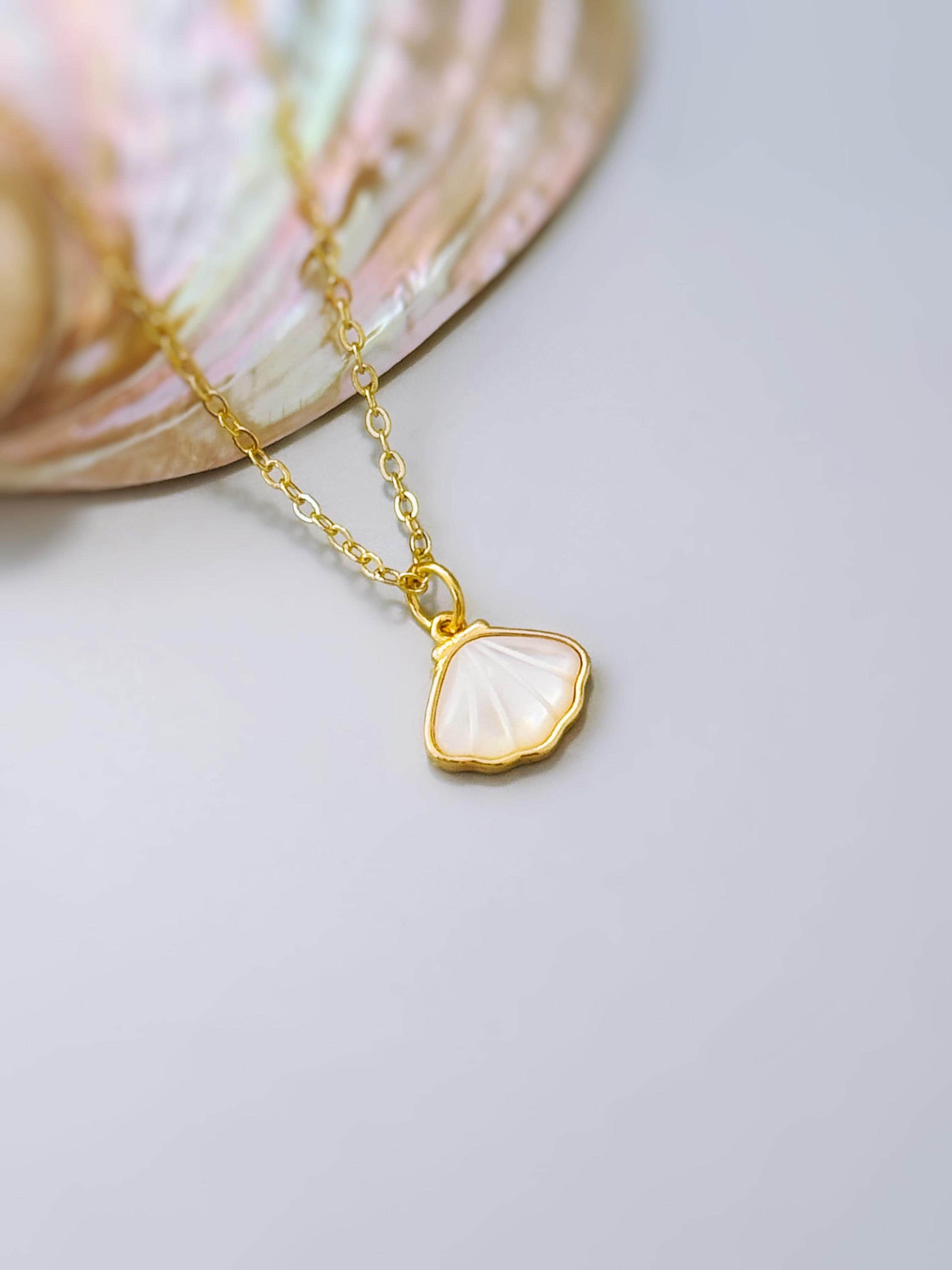 Mother of Pearl Shell Necklace Gold Summer Jewelry June Birthstone Nautical Ocean Coastal Beach Jewelry Gift for Her Shell Pendant for women