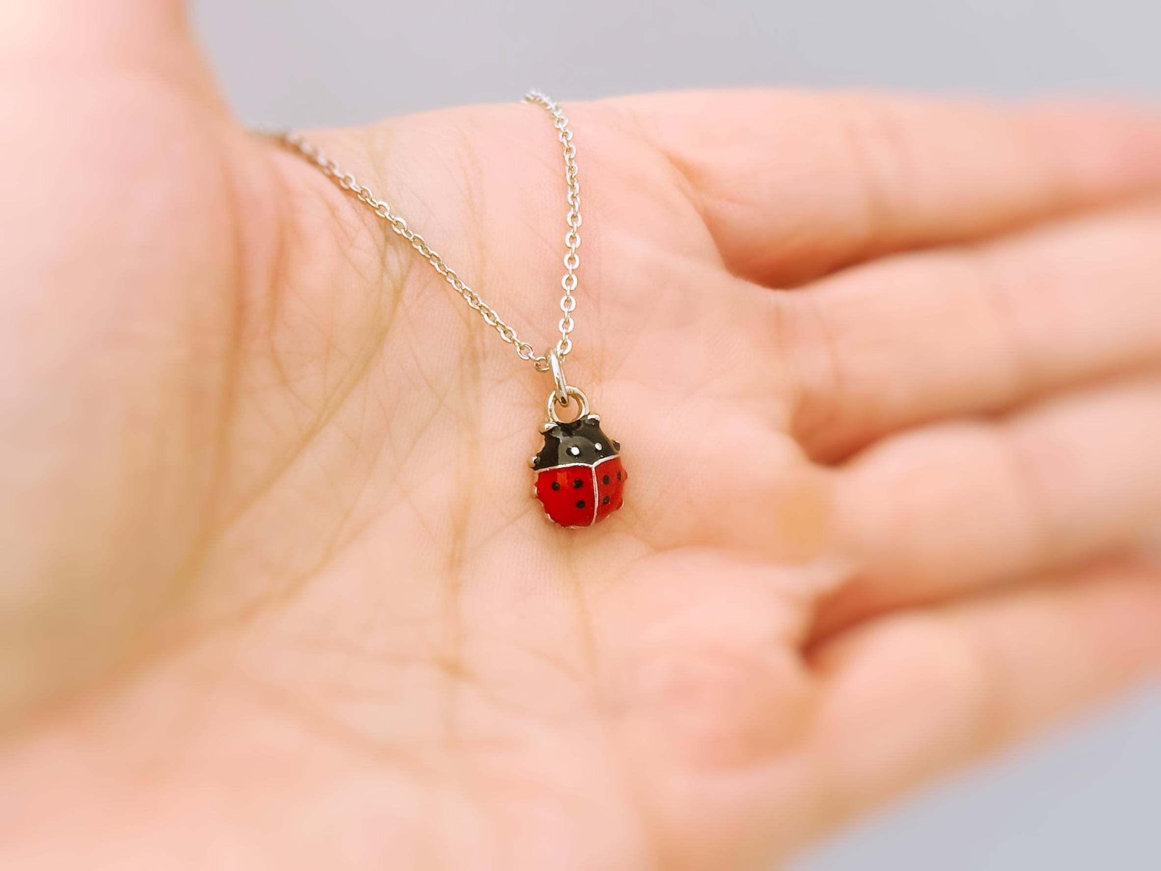Tiny Ladybug Necklace Silver, Gold Lucky Ladybug Charm pendant, Good Luck Jewelry, Nature Lover Gift for gardener, Cute Bug Jewelry insects