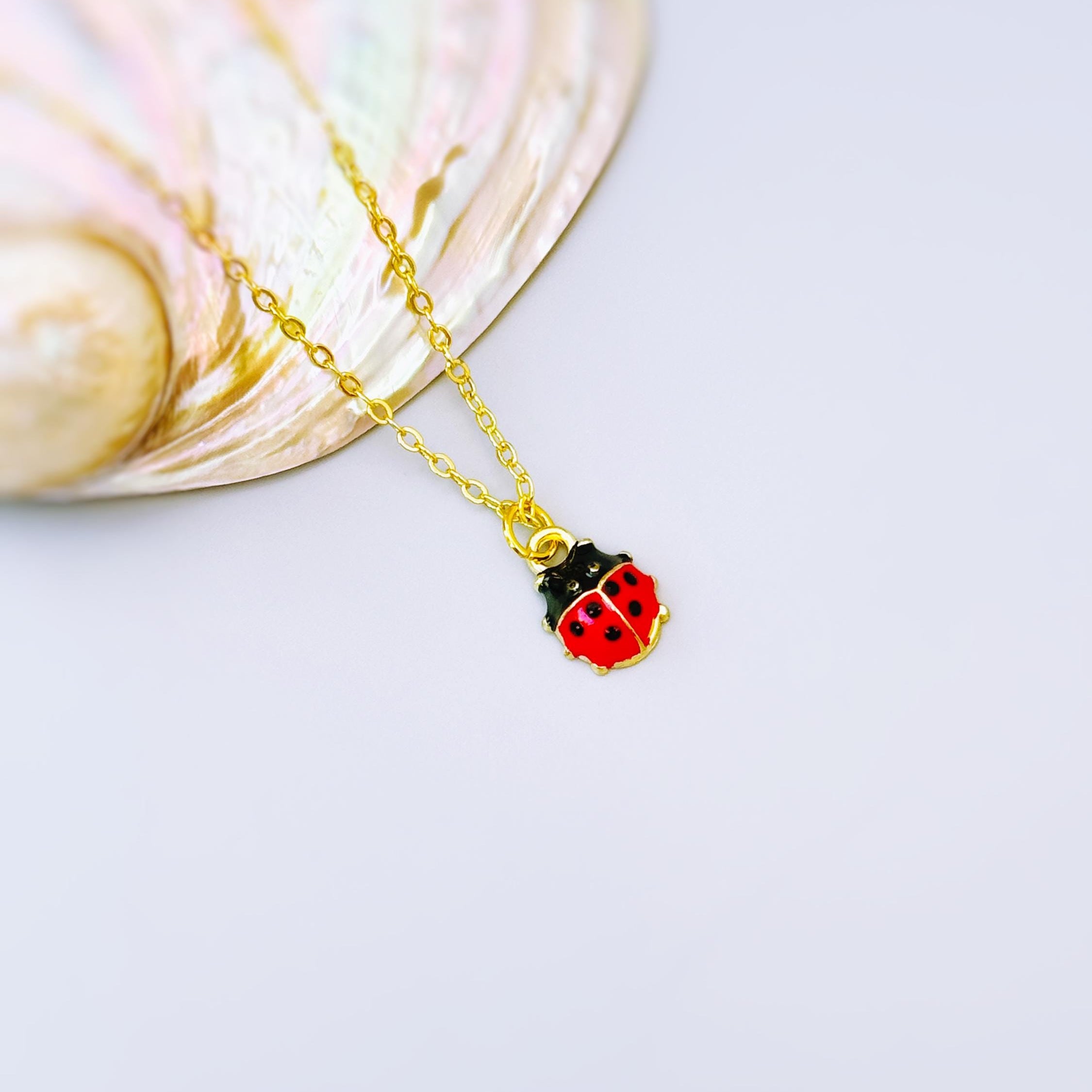 Tiny Ladybug Necklace Gold, Silver Lucky Ladybug Charm pendant, Good Luck Jewelry, Nature Lover Gift for gardener, Cute Bug Jewelry insects