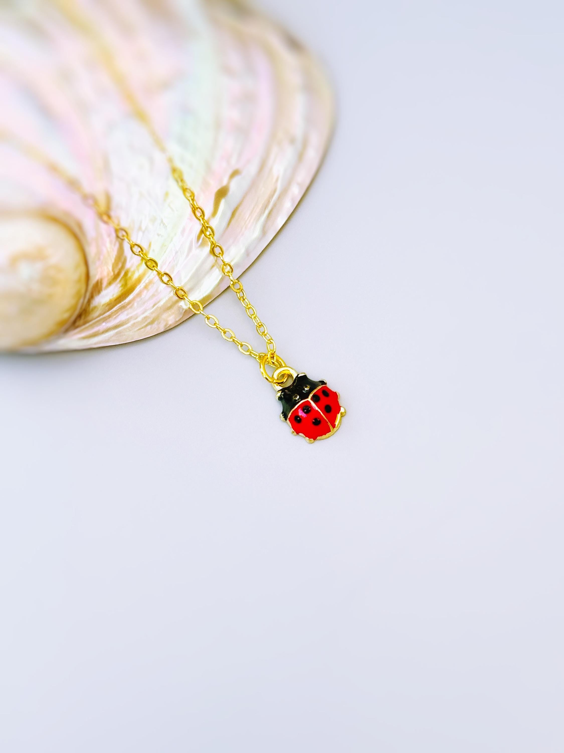 Tiny Ladybug Necklace Gold, Silver Lucky Ladybug Charm pendant, Good Luck Jewelry, Nature Lover Gift for gardener, Cute Bug Jewelry insects