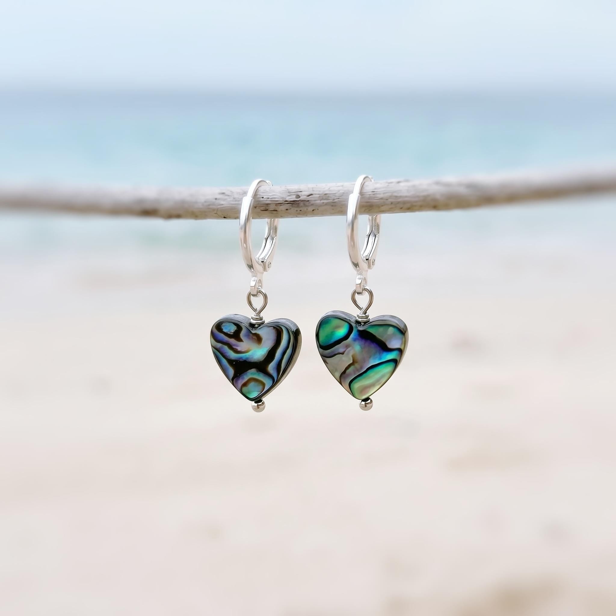 Abalone Heart Earrings Huggie Hoops Gold, Silver, Rose Gold