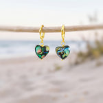 Abalone Heart Earrings Huggie Hoops Gold, Silver, Rose Gold
