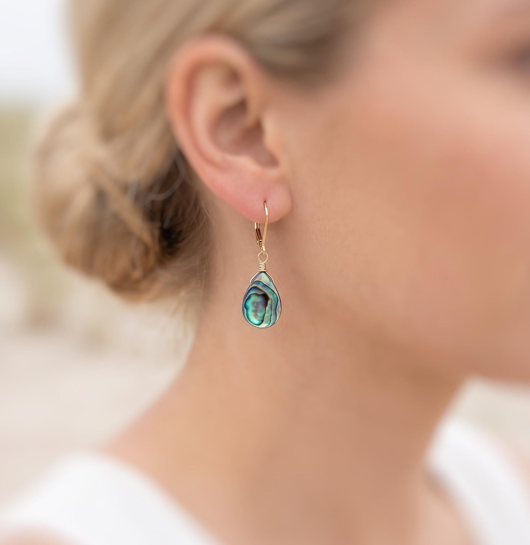 Abalone Shell Earrings 14k Gold, Sterling Silver Summer Jewelry