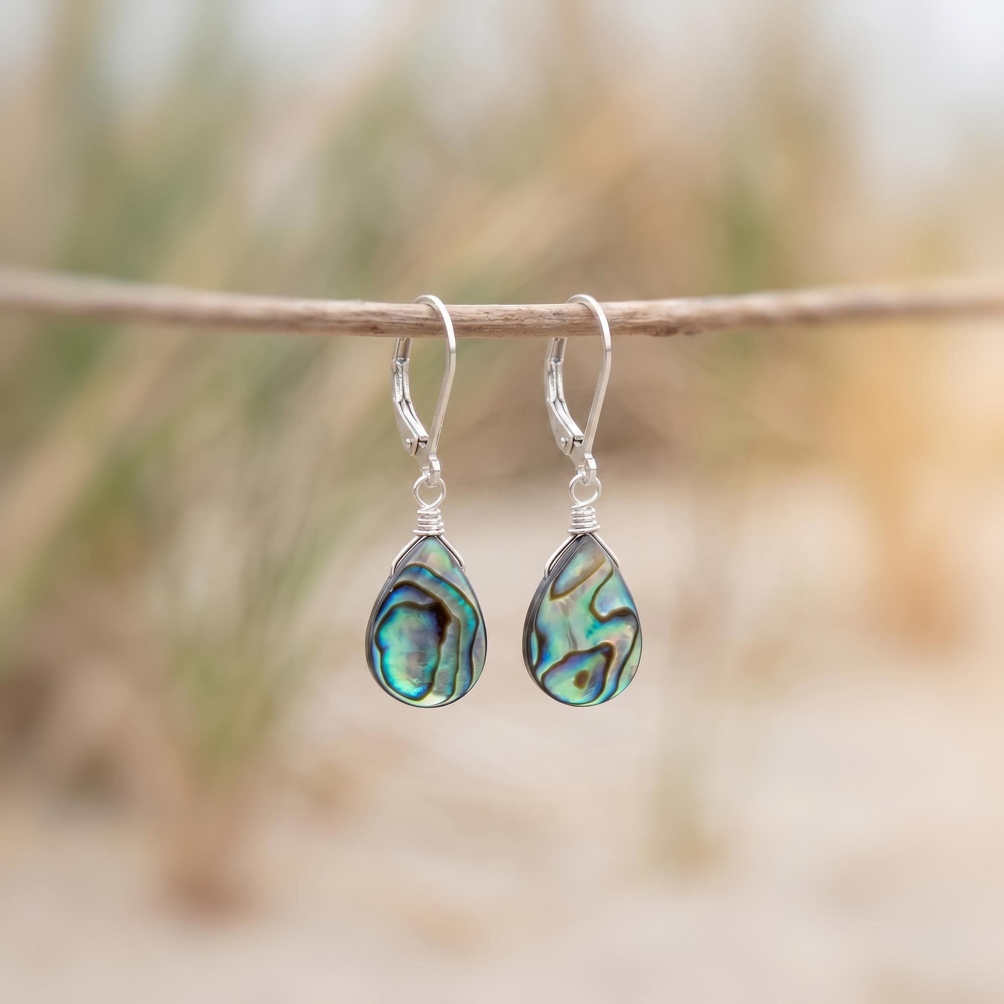 Abalone Shell Earrings 14k Gold, Sterling Silver Summer Jewelry