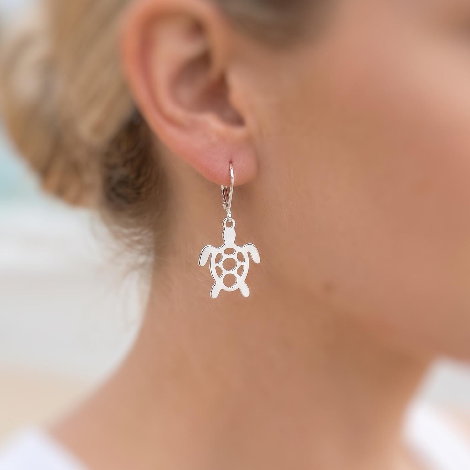 Sea Turtle Earrings dangle Silver