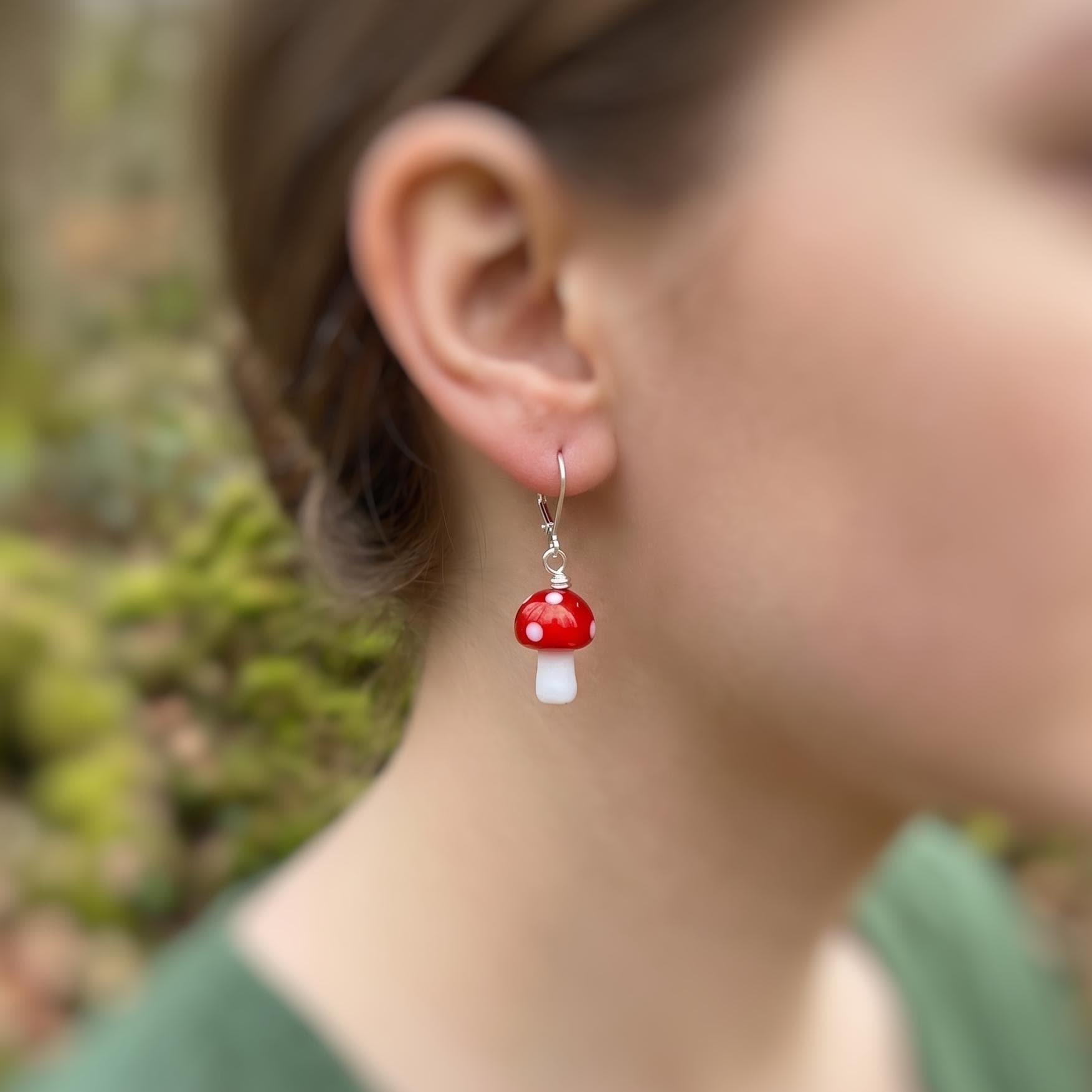 Mushroom Earrings dangle silver, gold handmade Cottagecore Jewelry unique fairycore earrings gift for gardener nature plant lover sister bff