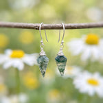 Moss Agate Earrings Dangle Rose Gold, Sterling Silver 14k Gold Leverbacks
