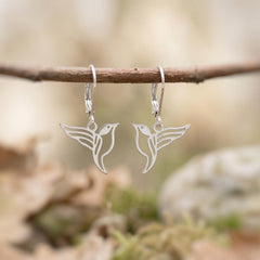 Bird Earrings dangle Sterling Silver, Gold Hummingbird Jewelry Handmade 14k Gold Fill nature inspired unique gifts for gardener bird lovers