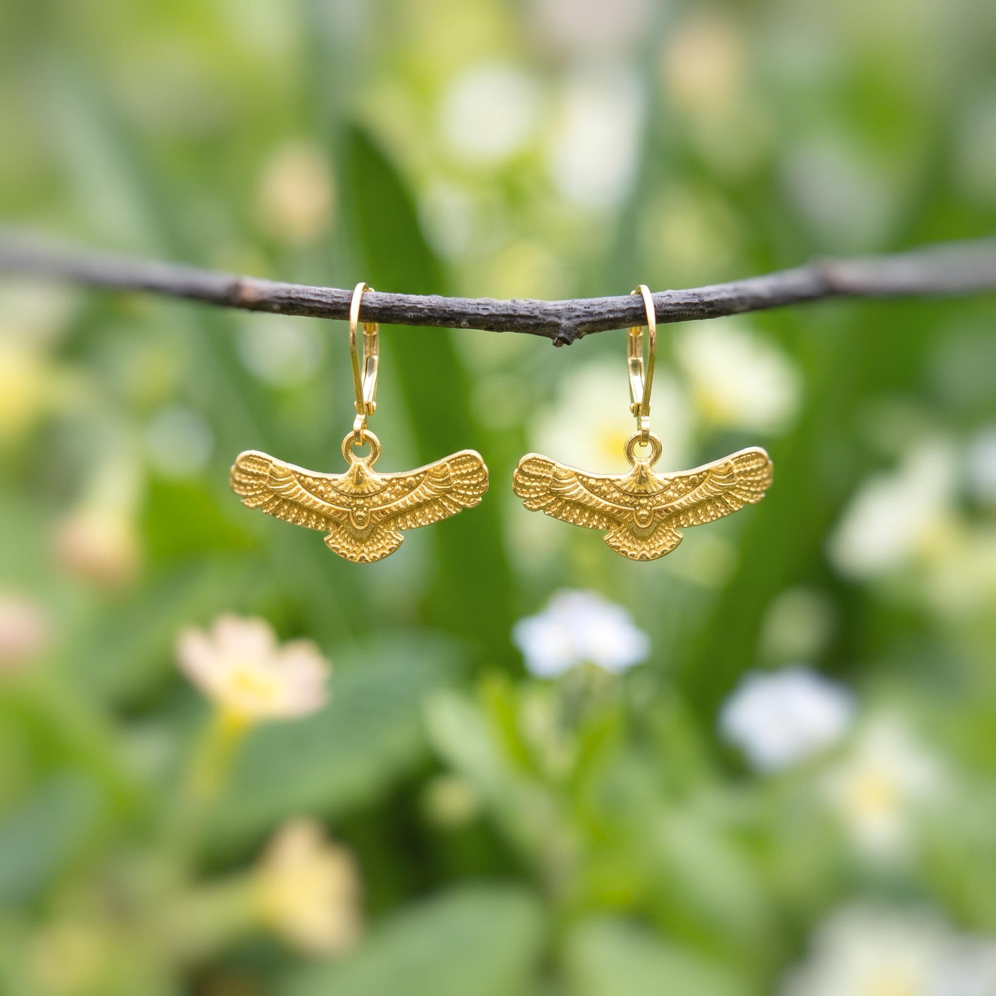 Eagle Earrings Gold Dangle Nature Inspired Wildlife Hawk Bird Lover Jewelry for her freedom patriotic 4th of July gift woodland animals