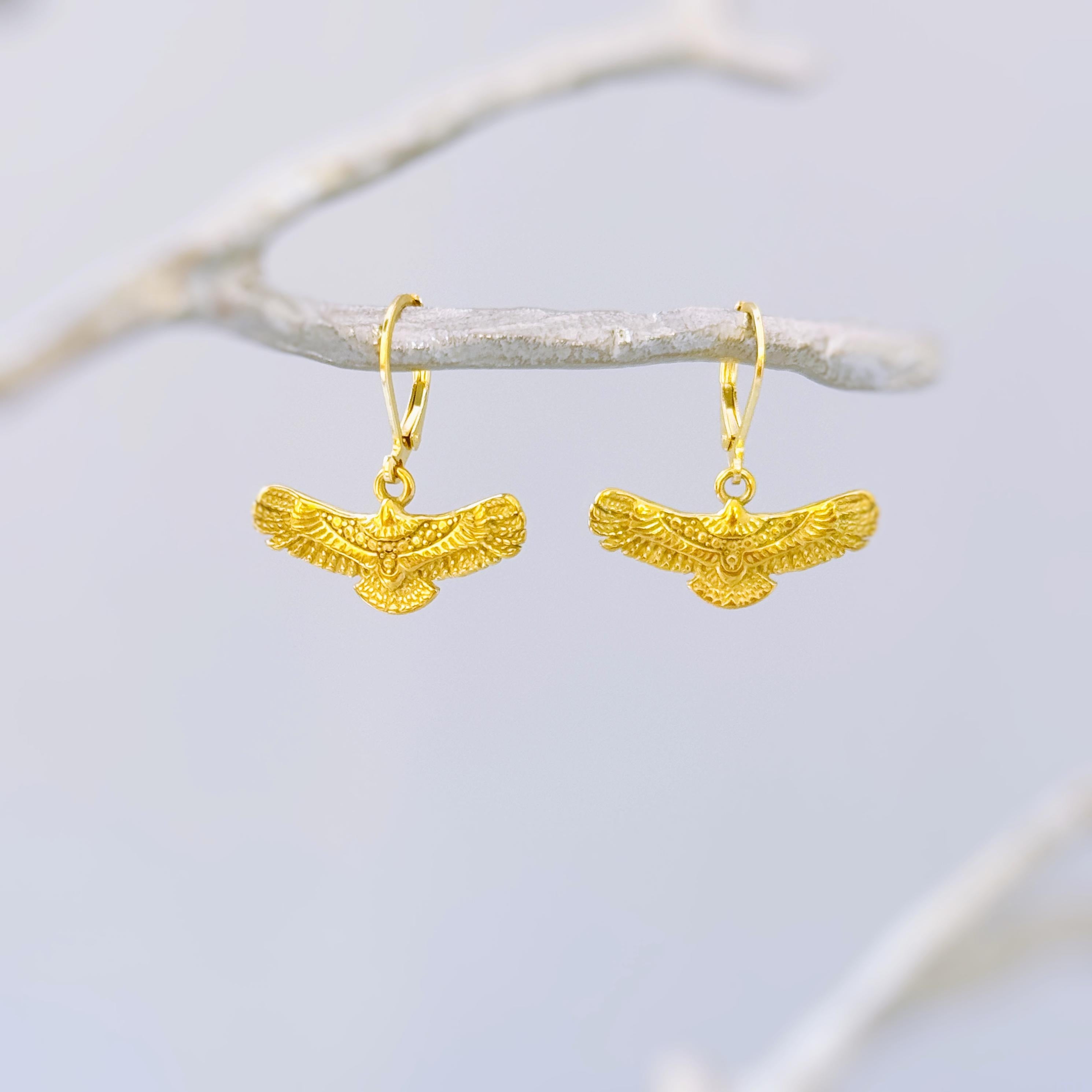 Eagle Earrings Gold Dangle Nature Inspired Wildlife Hawk Bird Lover Jewelry for her freedom patriotic 4th of July gift woodland animals