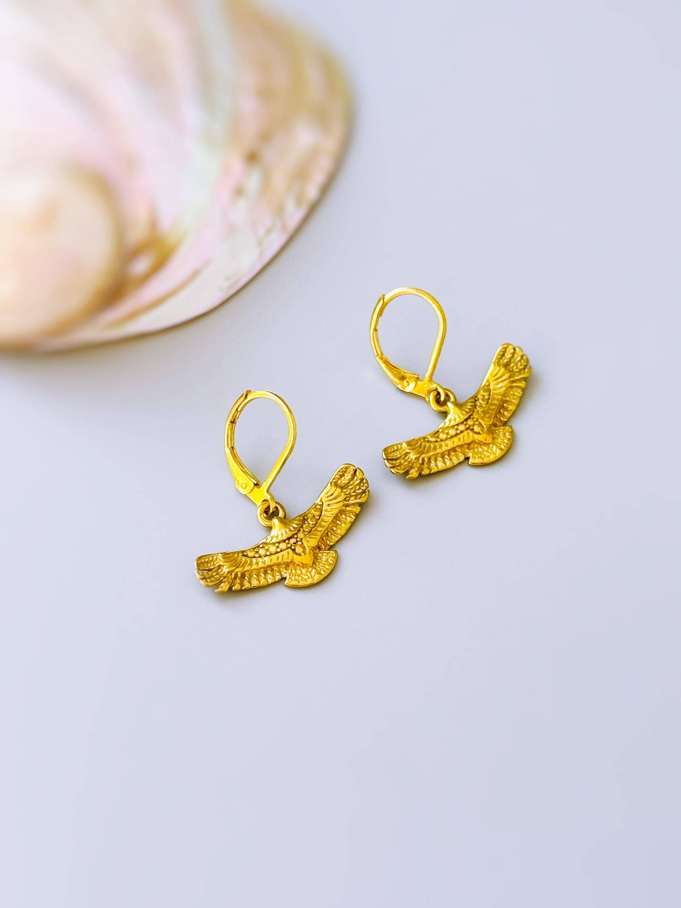 Eagle Earrings Gold Dangle Nature Inspired Wildlife Hawk Bird Lover Jewelry for her freedom patriotic 4th of July gift woodland animals