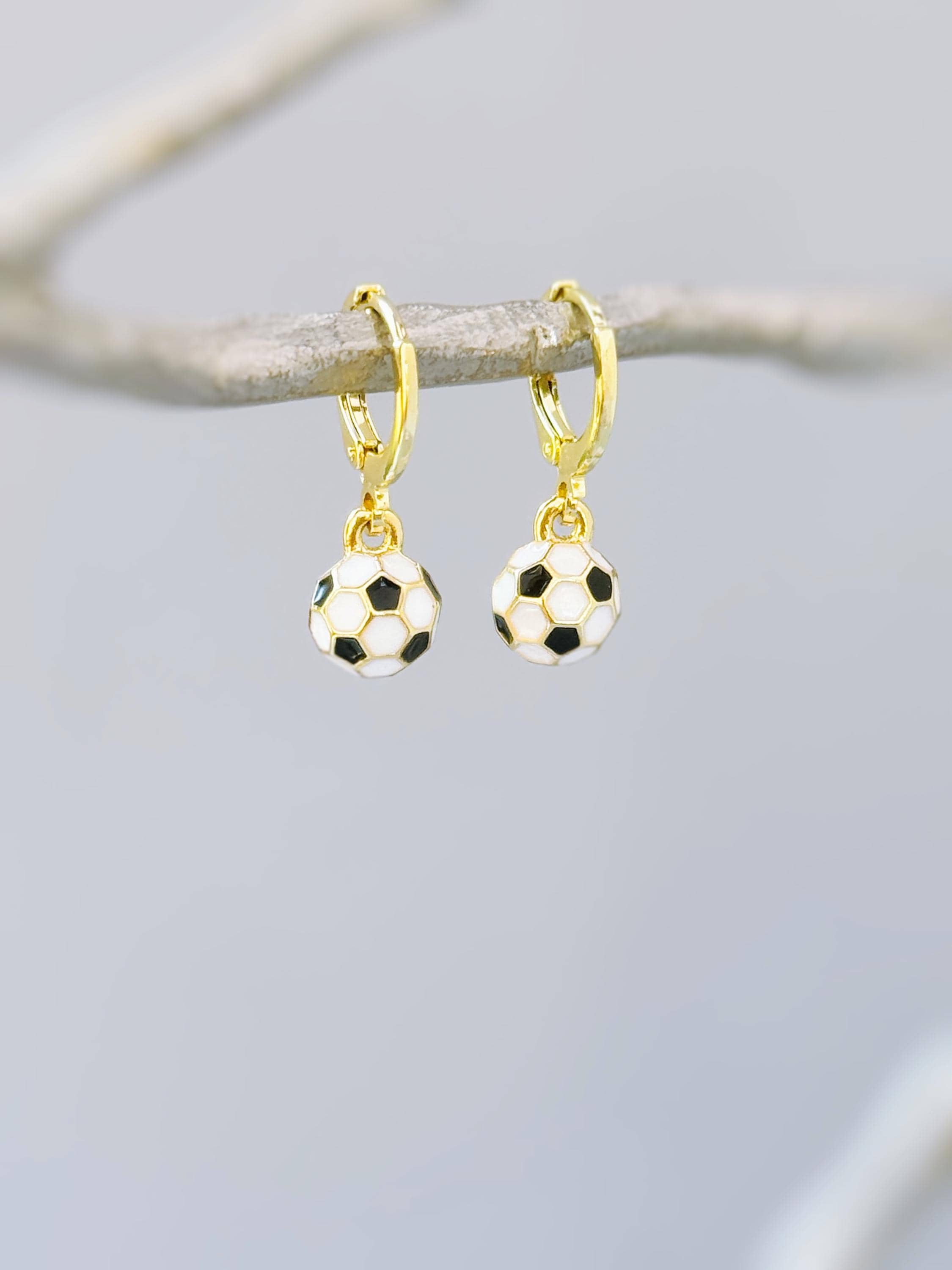 Dainty Soccer Earrings Gold Huggie Hoops, Soccer Player Jewelry, team mom coach gift for Her, Sports Earrings cute sporty accessories