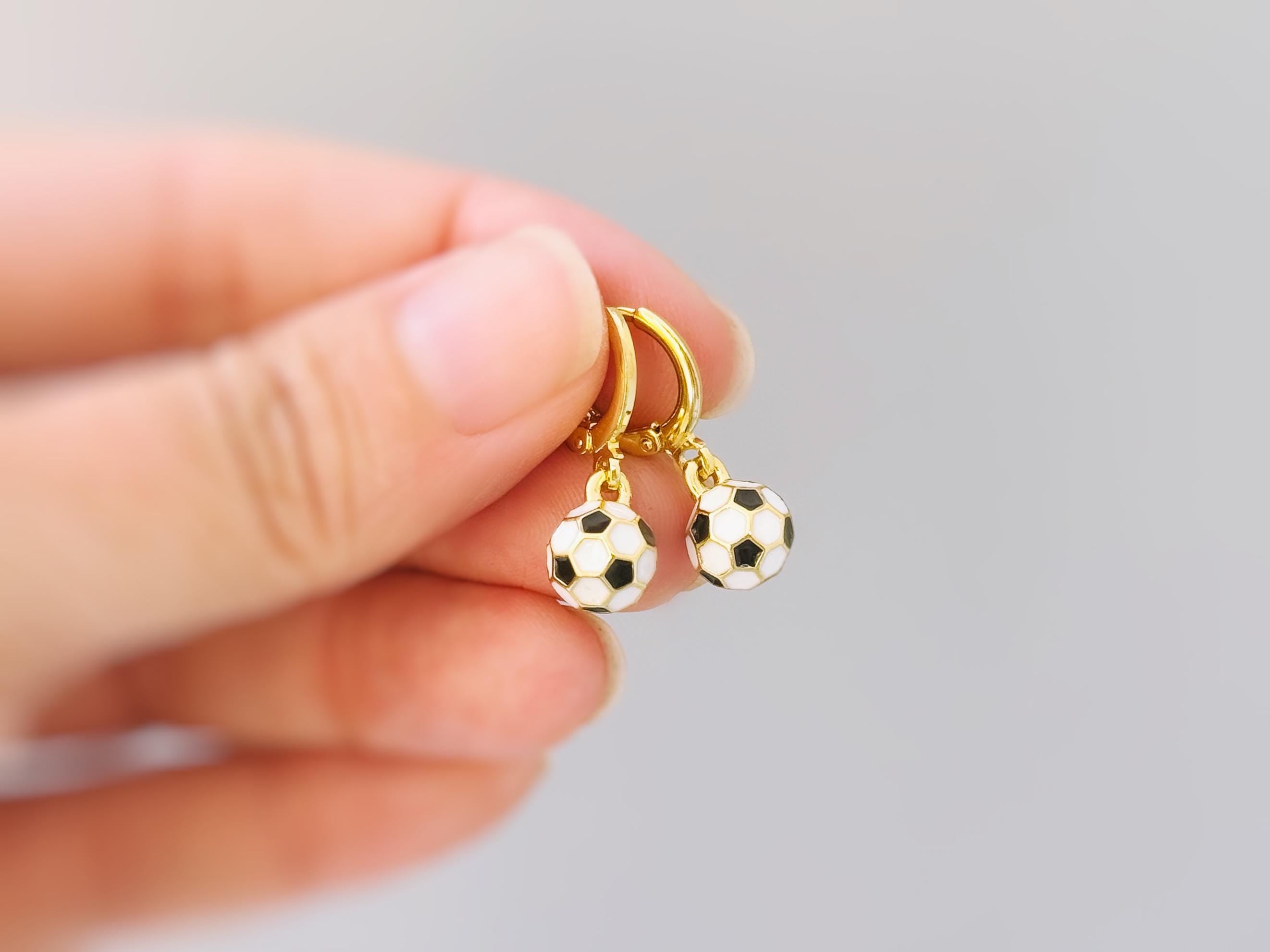 Dainty Soccer Earrings Gold Huggie Hoops, Soccer Player Jewelry, team mom coach gift for Her, Sports Earrings cute sporty accessories