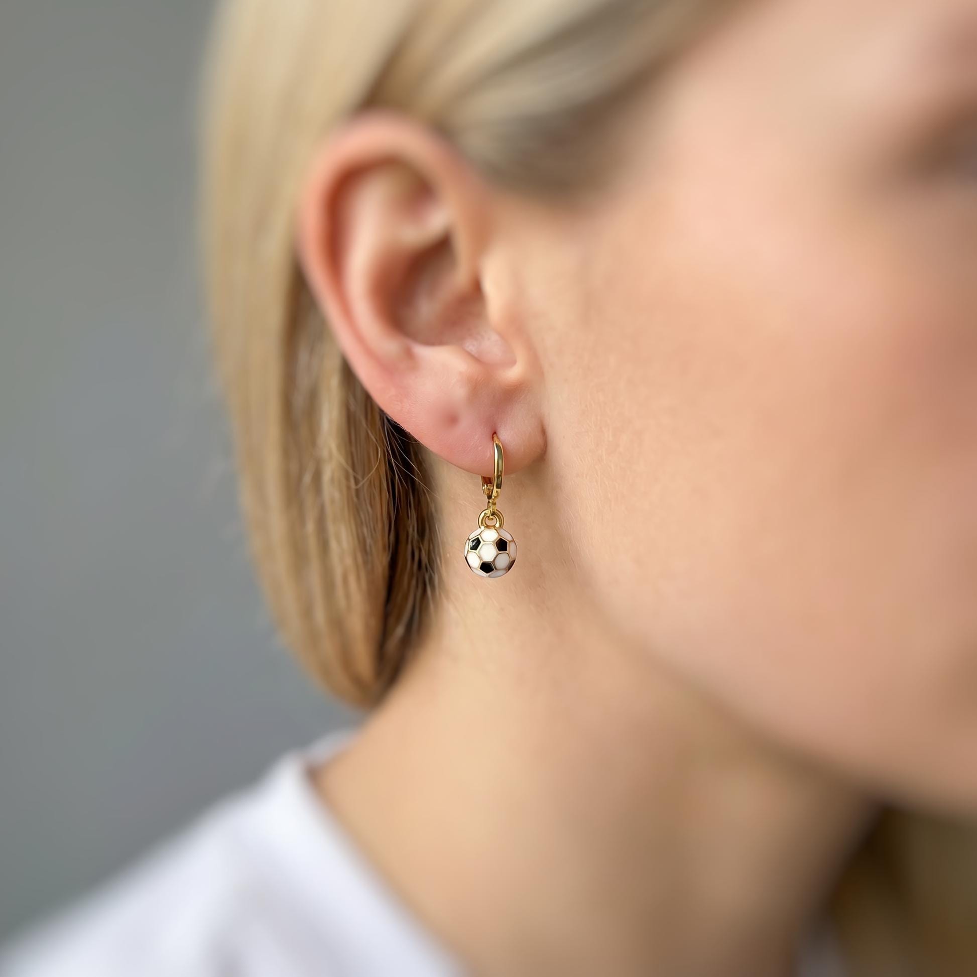 Dainty Soccer Earrings Gold Huggie Hoops, Soccer Player Jewelry, team mom coach gift for Her, Sports Earrings cute sporty accessories