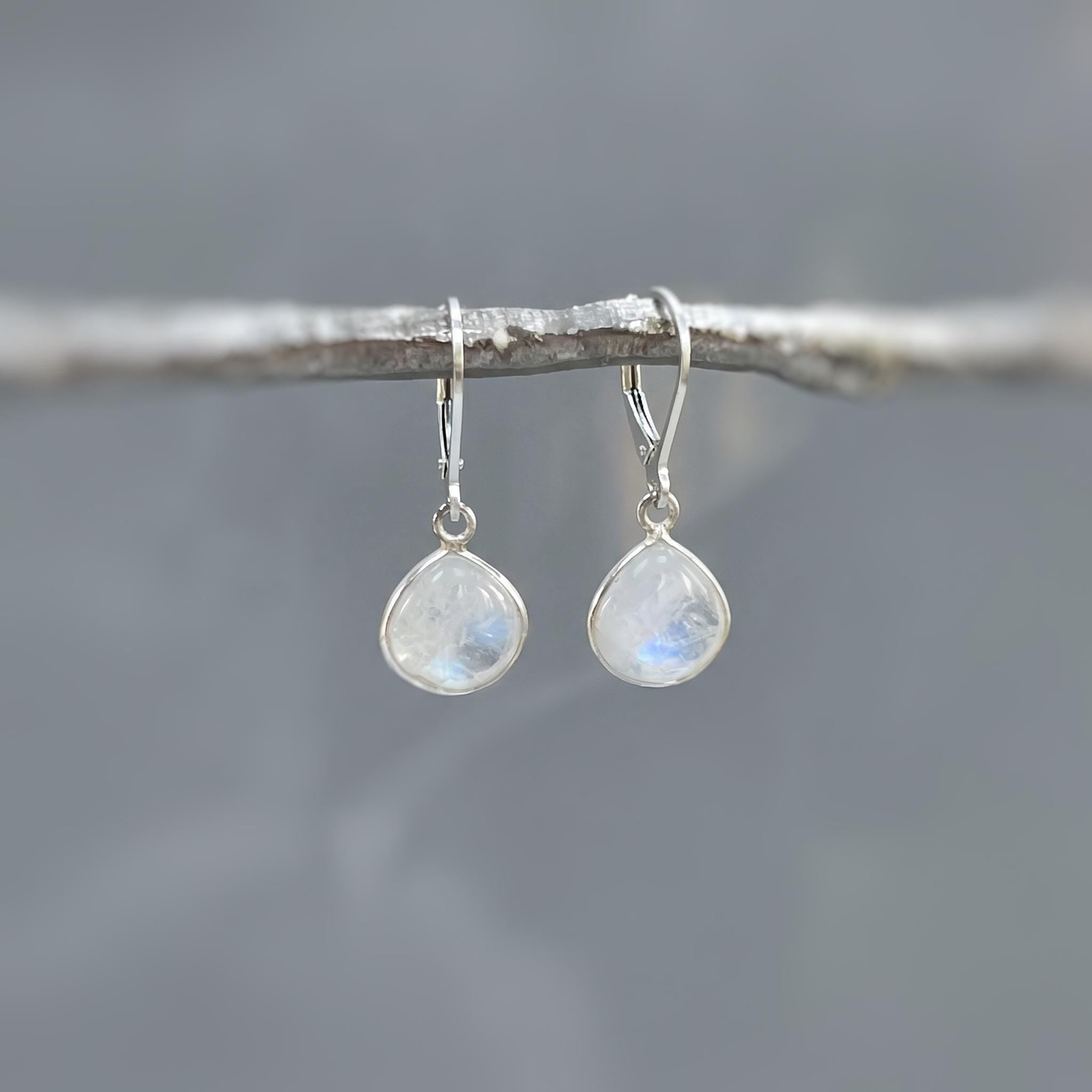 Moonstone Earrings Dangle Sterling Silver Minimalist Jewelry