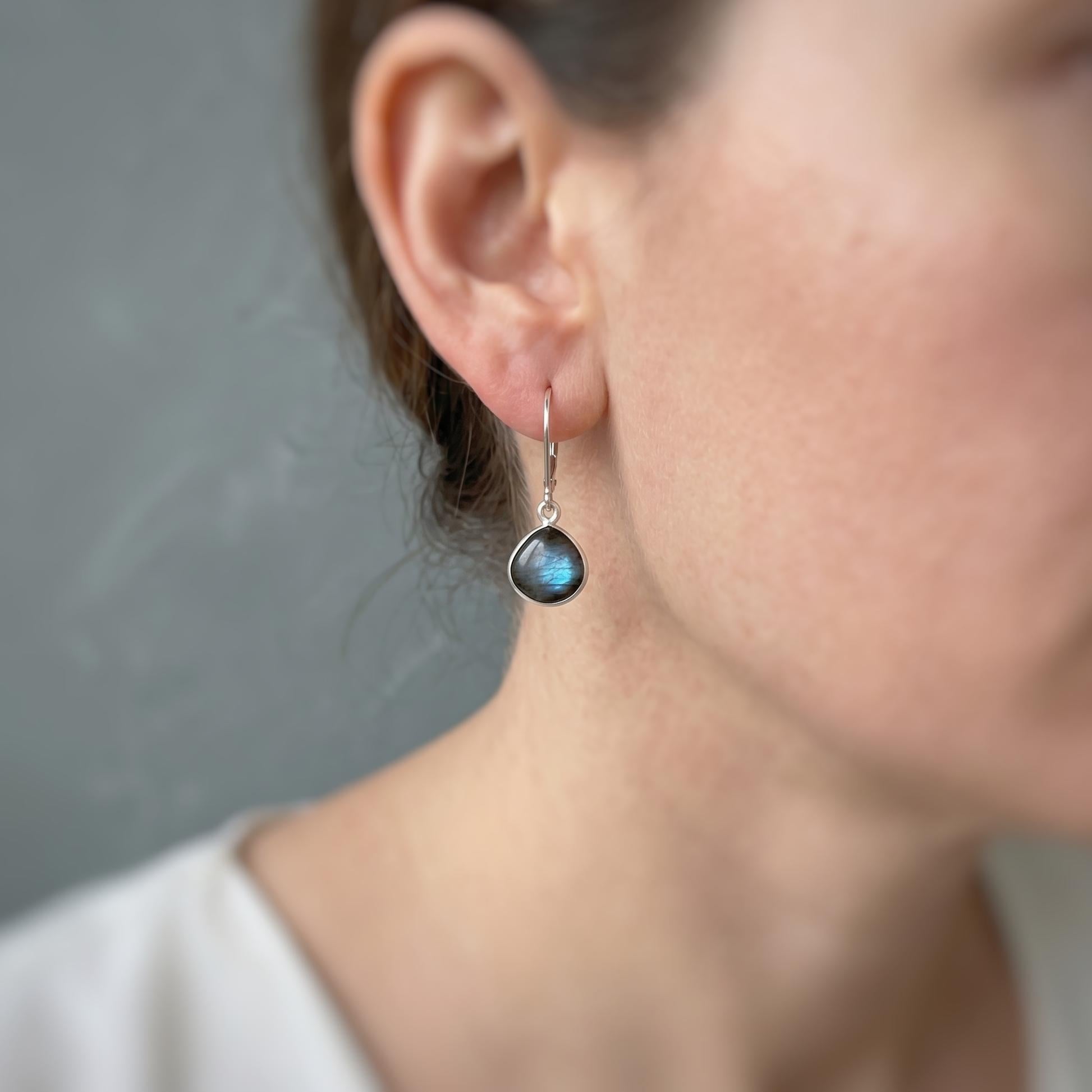 Smooth Labradorite and Sterling Silver Leverback earrings