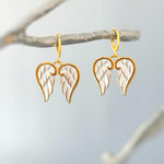 Angel Wing Earrings Gold Huggie Hoop Earrings Dangle religious Catholic sympathy memorial Christian faith jewelry baptism Earrings for women