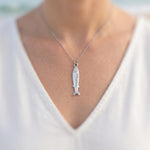 Sardine Necklace silver, gold  nautical trendy summer ocean jewelry, unique whimsical novelty coastal gift for her