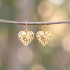 Heart Earrings Gold dangle sparkly boho handmade heart jewelry