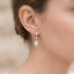 Minimalist Pearl Earrings dangle 14k Gold, Sterling Silver Dainty Drop Earrings