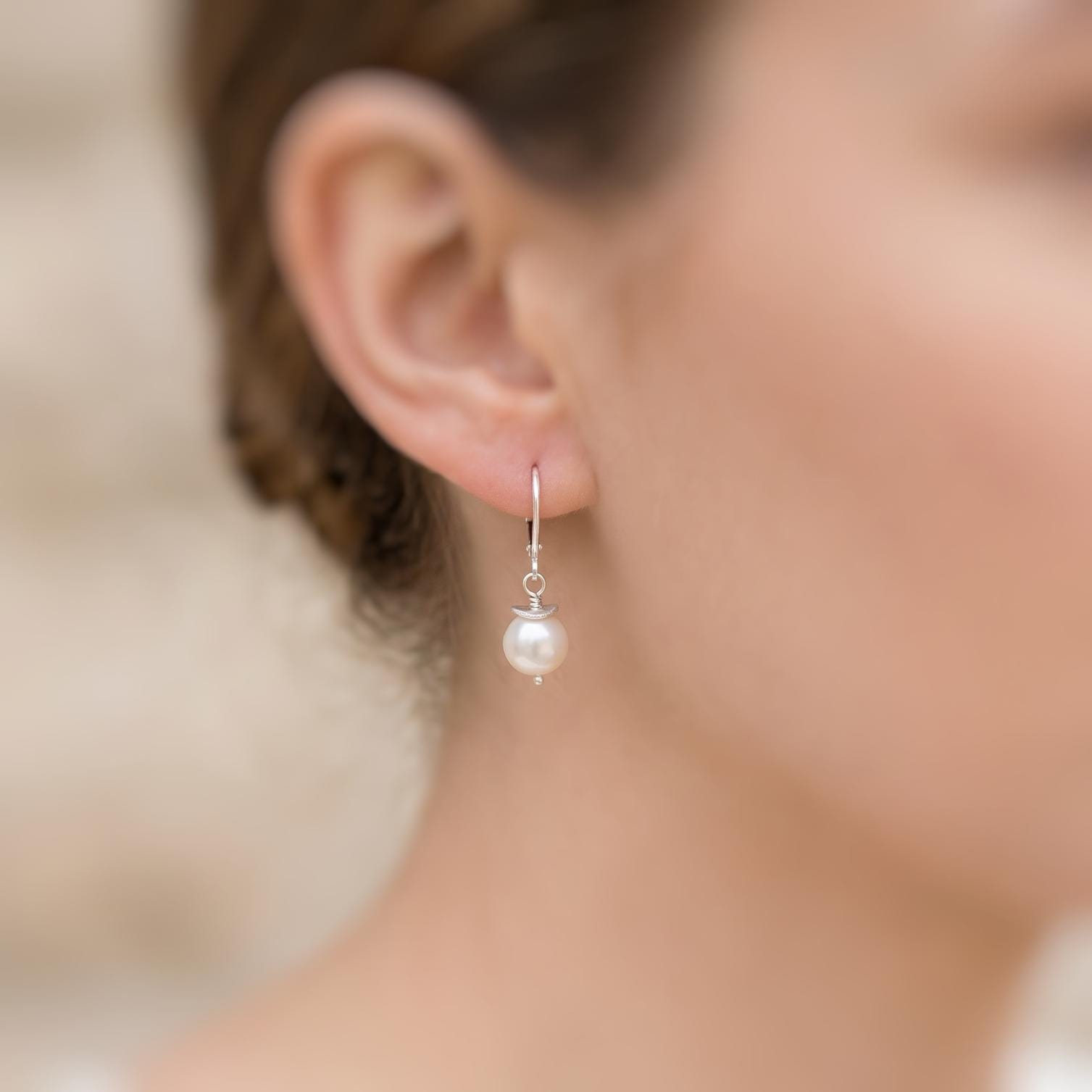 Minimalist Pearl Earrings dangle 14k Gold, Sterling Silver Dainty Drop Earrings