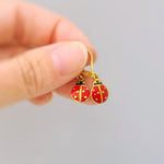Dainty Ladybug Earrings dangle Gold Leverbacks handmade cottagecore minimalist nature inspired bug jewelry gift for gardeners, sister, bff
