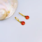 Dainty Ladybug Earrings dangle Gold Leverbacks handmade cottagecore minimalist nature inspired bug jewelry gift for gardeners, sister, bff