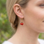 Dainty Ladybug Earrings dangle Gold Leverbacks handmade cottagecore minimalist nature inspired bug jewelry gift for gardeners, sister, bff