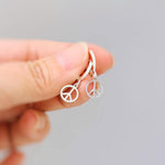 Dainty Peace Sign Huggie Hoop Earrings, Silver Dangle Minimalist Boho 90s Jewelry, Hippie Chic Love and Peace Festival Earrings for her