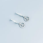 Dainty Peace Sign Huggie Hoop Earrings, Silver Dangle Minimalist Boho 90s Jewelry, Hippie Chic Love and Peace Festival Earrings for her
